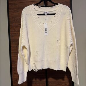 525 America Women's Distressed V-Neck Sweater - Cream